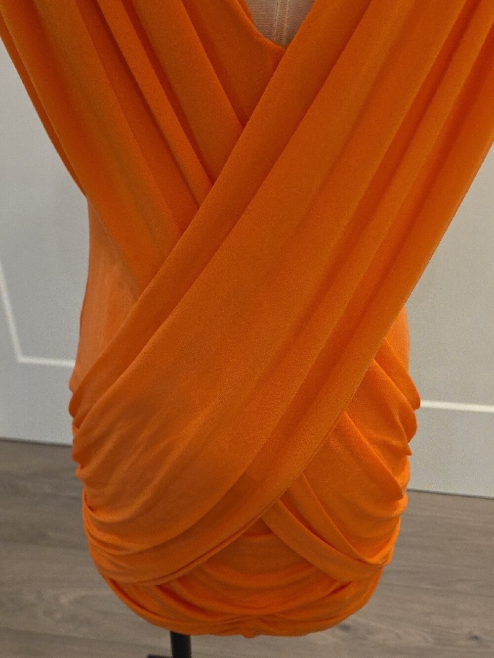 BCBGMaxAzria Orange Draped Mini Dress size L new with tags - Picture 6 of 12